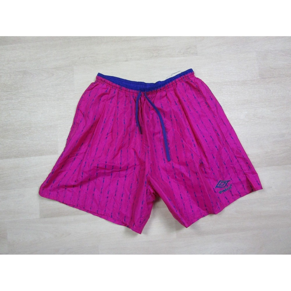 Vintage Umbro Shorts Sand Soccer AOP Embroidered Logo 90s (L) Nylon Pink Men's